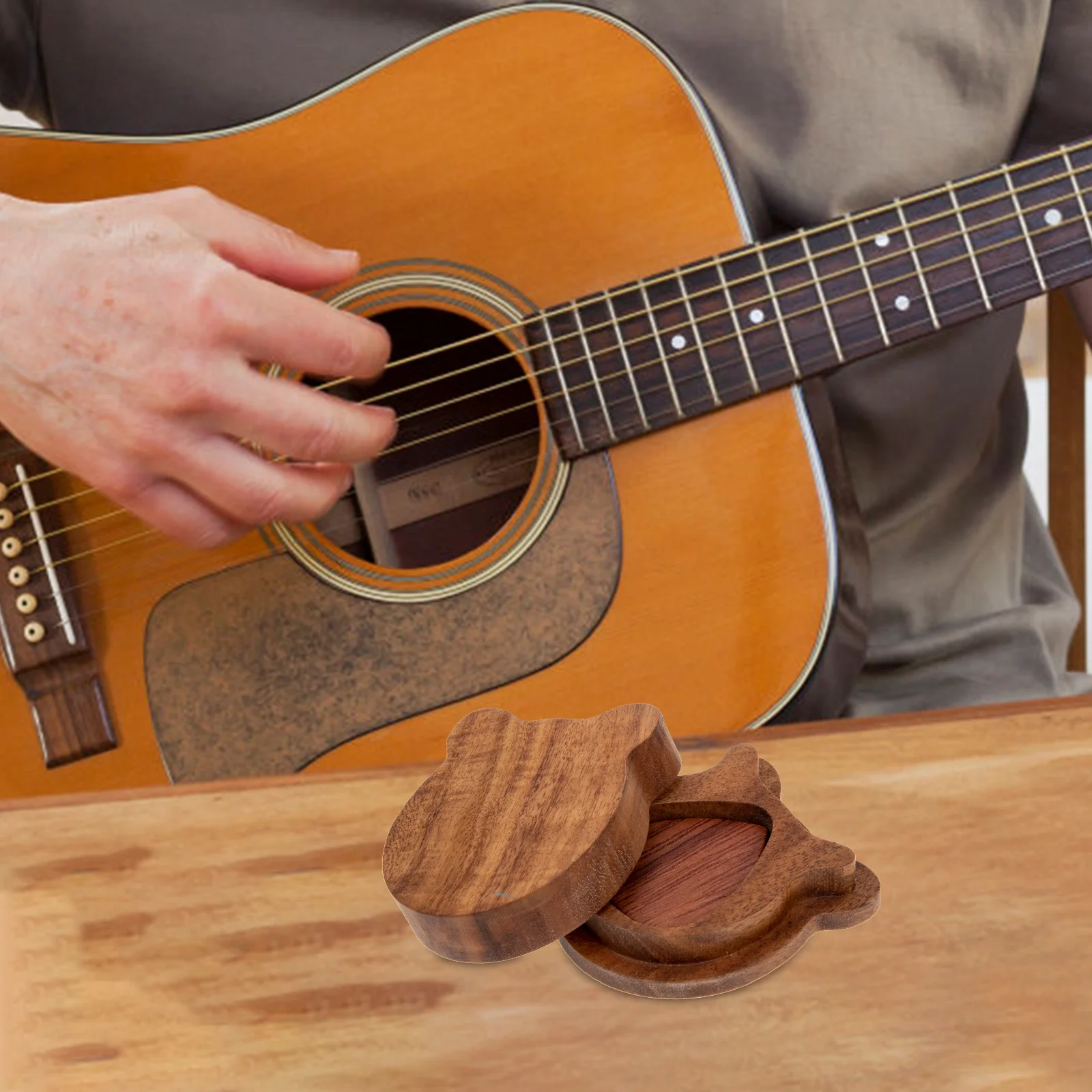 

1 set 1 Set Of Wooden Pick Holder Box Durable Natural Wood Plectrums For Electric Folk Guitar Portable Stringed Instrument Picks