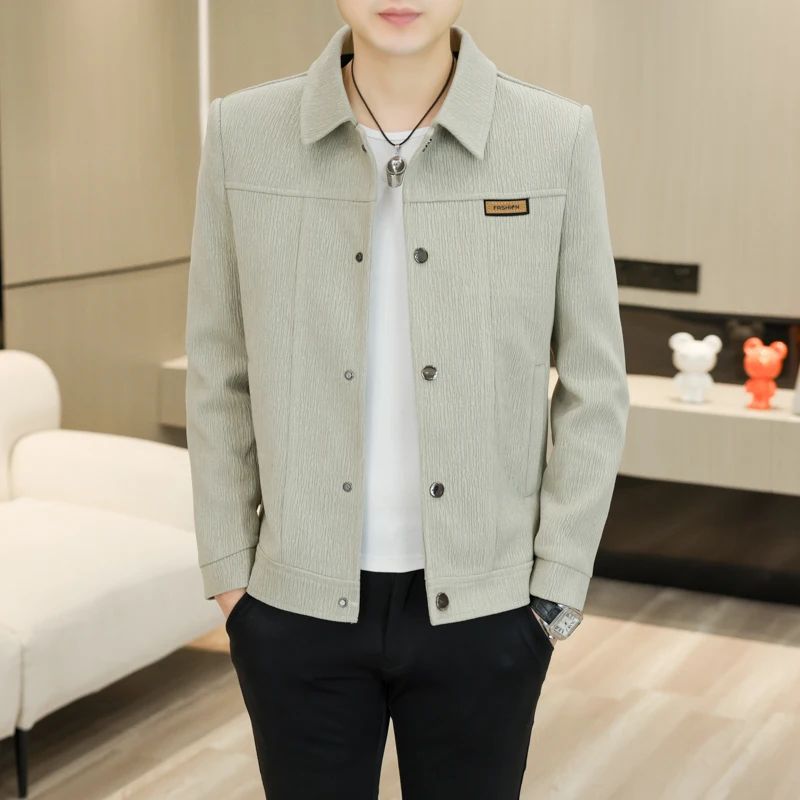 

High-quality casual men's solid-color jacket, spring and autumn Korean-style trendy slim-fit top, fashionable lapel coat