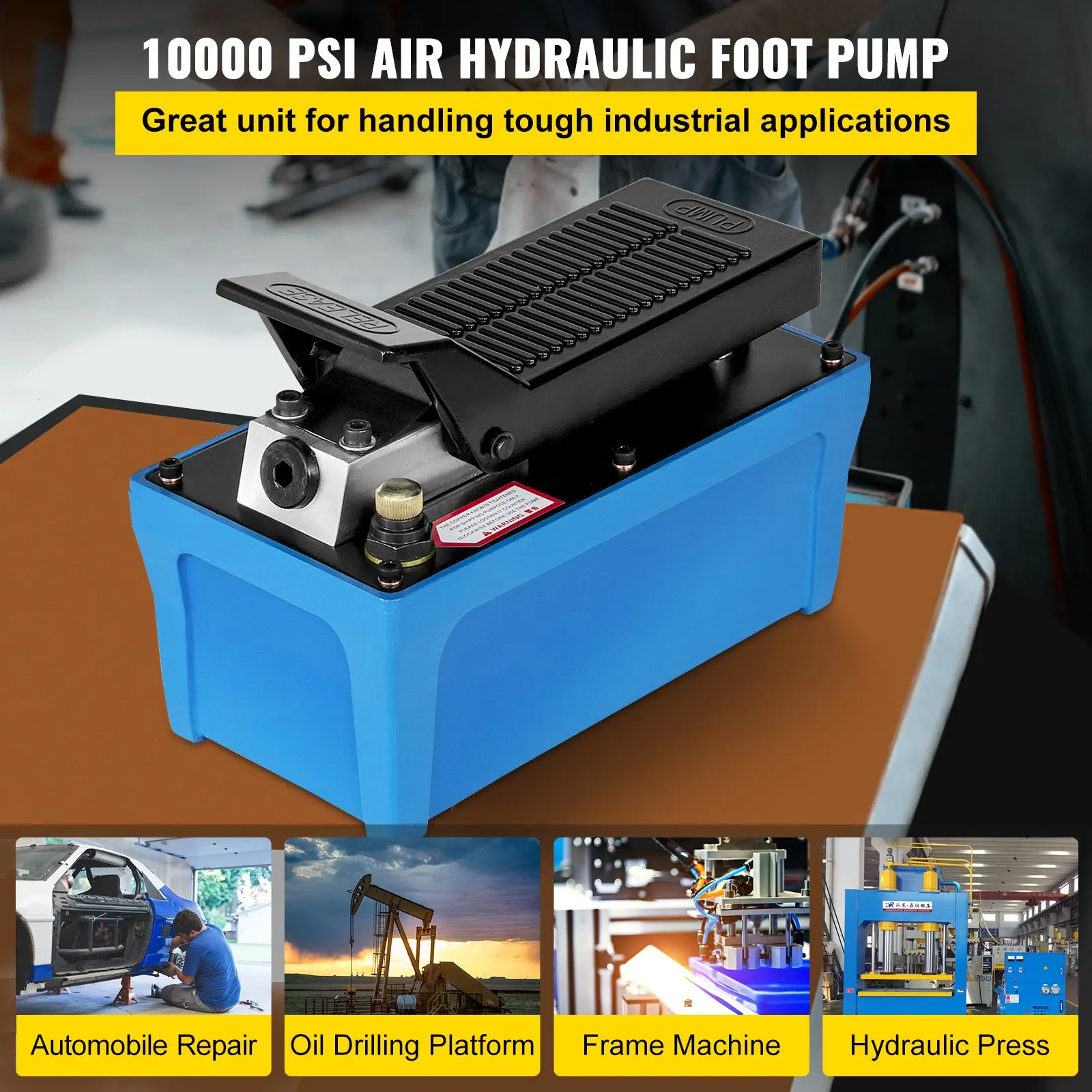 Air Hydraulic Pump 10000 PSI Air Over Hydraulic Pump 1/2 Gal Reservoir Air Treadle Foot Hydraulic Pump Single Acting