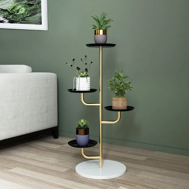 Nordic Multi-Layer Gold Plant Stand Iron Flower Pots Shelves Living Room Plant Stand Stable Load-Bearing Rack Indoor Garden