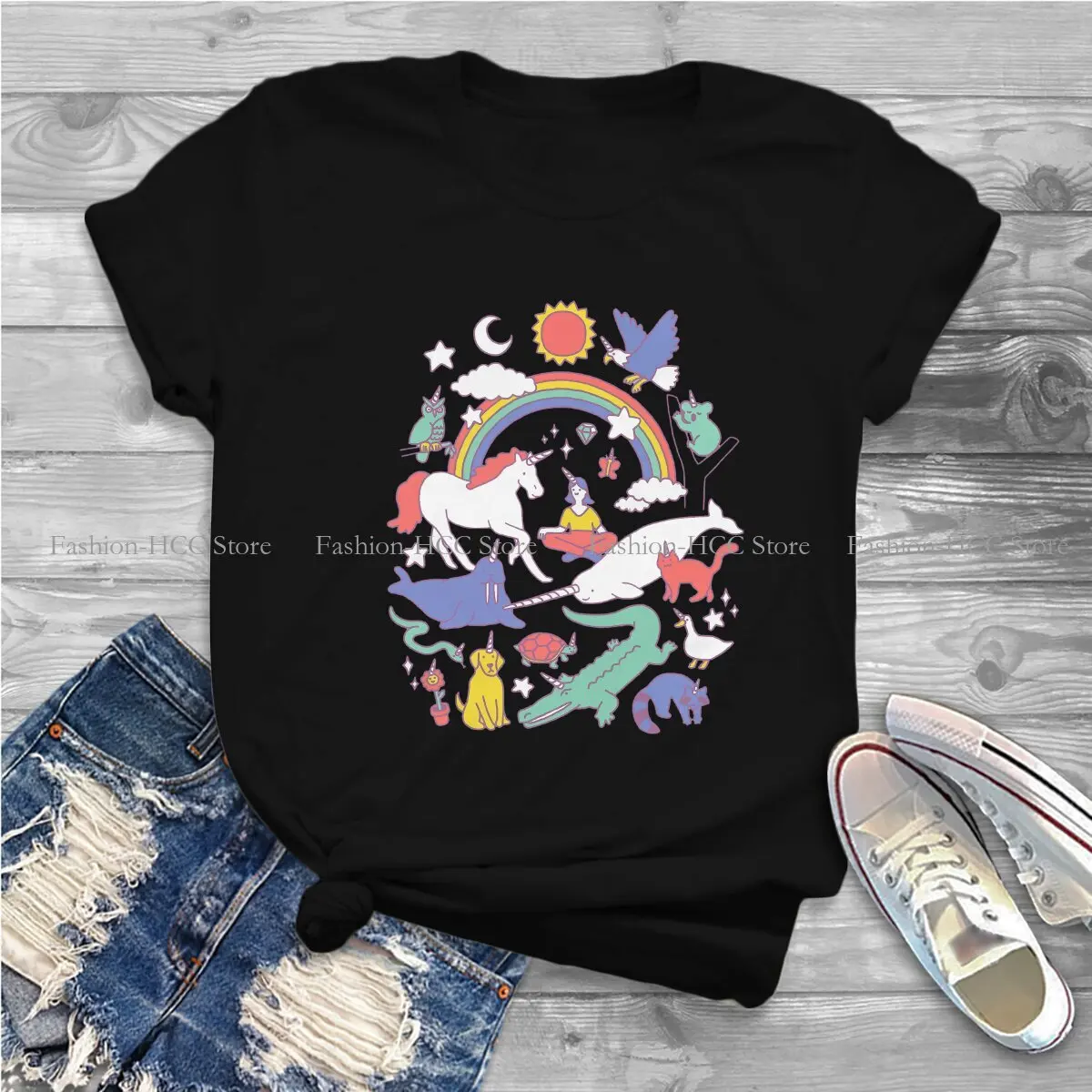 Unicorn Cute Polyester TShirt for Women Classic Basic Leisure Sweatshirts T Shirt Novelty Trendy