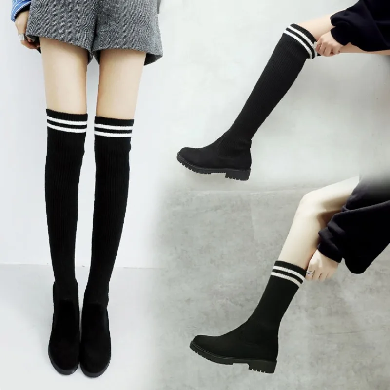2026 Autumn/Winter Retro Fashion Knitted Warm Women's Boots Elastic and Comfortable Round Head Rubber Outsole Design Size 32-50