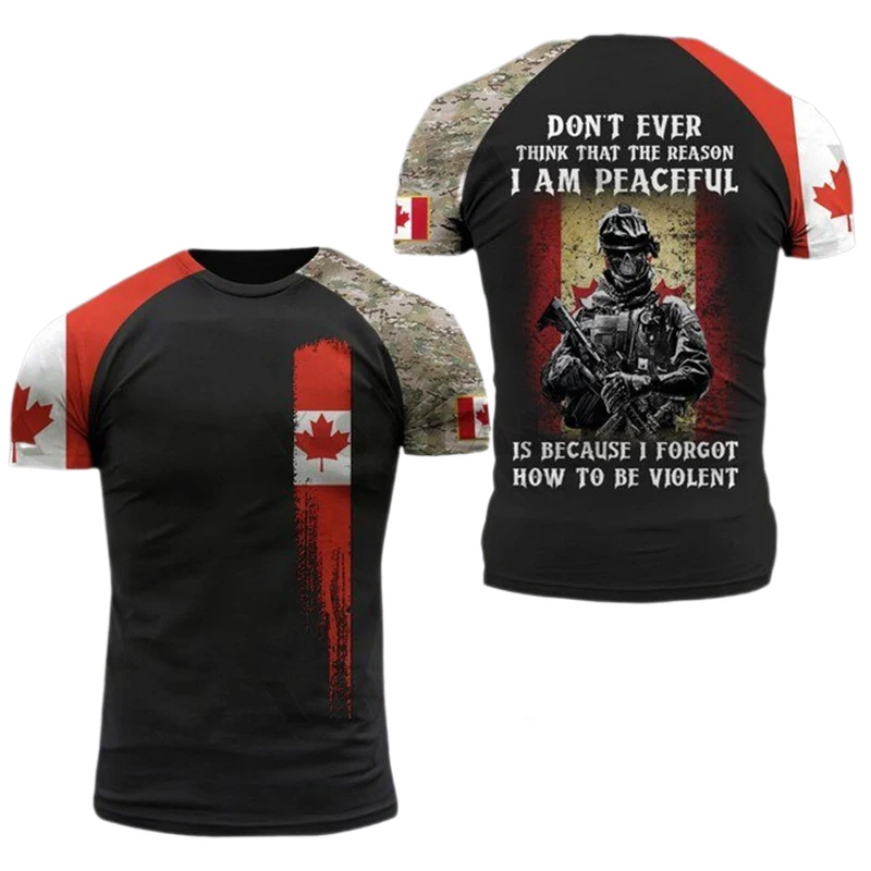 Canada Flag T Shirt Men Maple Emblem Camouflage Tops Pop 3D Jungle Camo Print Proud of Canadian T-shirt Beige Field Short Sleeve image 4
