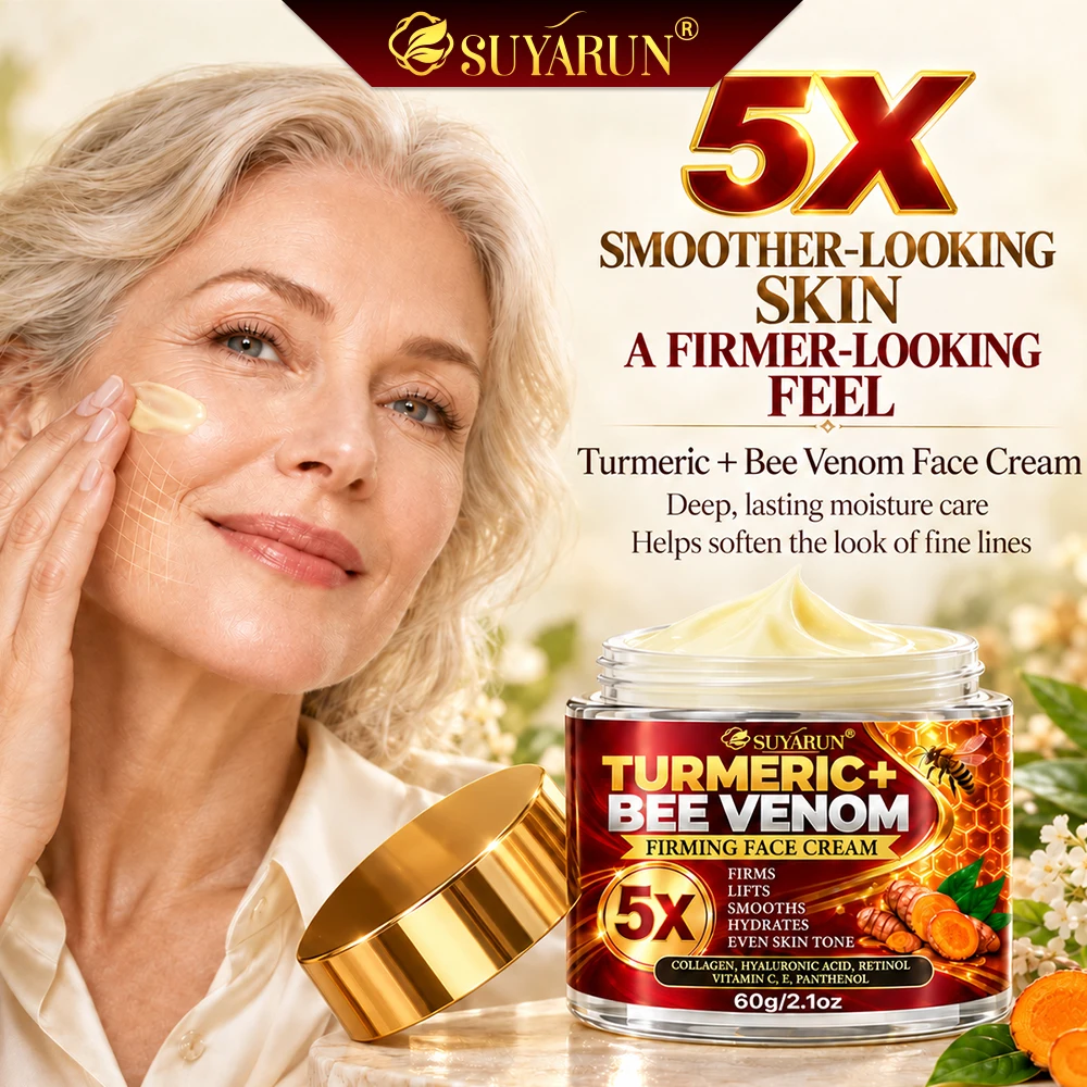 SUYARUN Turmeric Bee Venom Firming Cream, Deep Moisturizing, Anti-Aging Wrinkle Lift, Tightening, Premium Glass Jar.