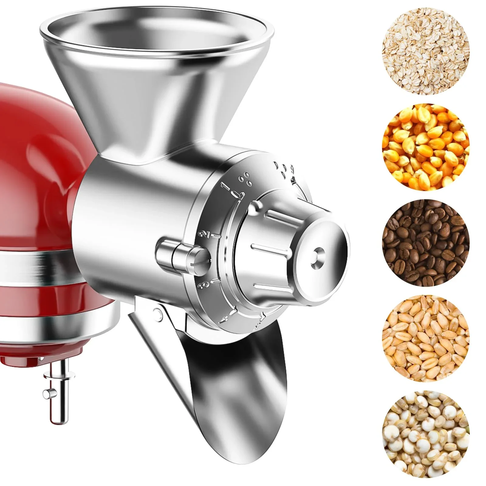 Metal Grain Mill Attachment for Kitchenaid Stand Mixer 9 Levels Grain Mill Flour Mill Fit for Non-Oily Dry Grain Corn Coffee
