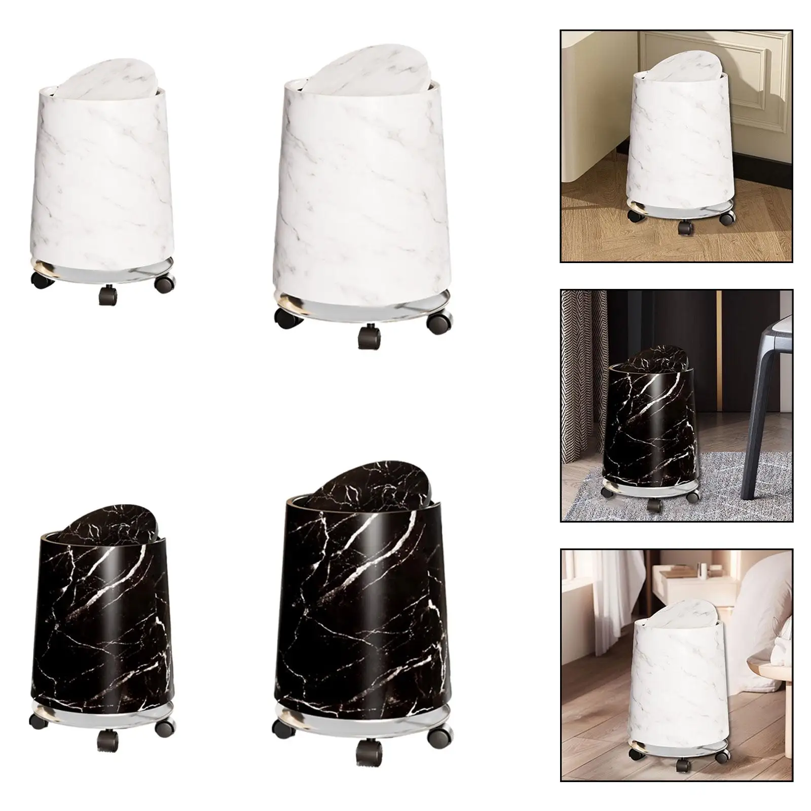 

Marble Round Trash Can Garbage Bin Household Trash Bin for Office Home Room