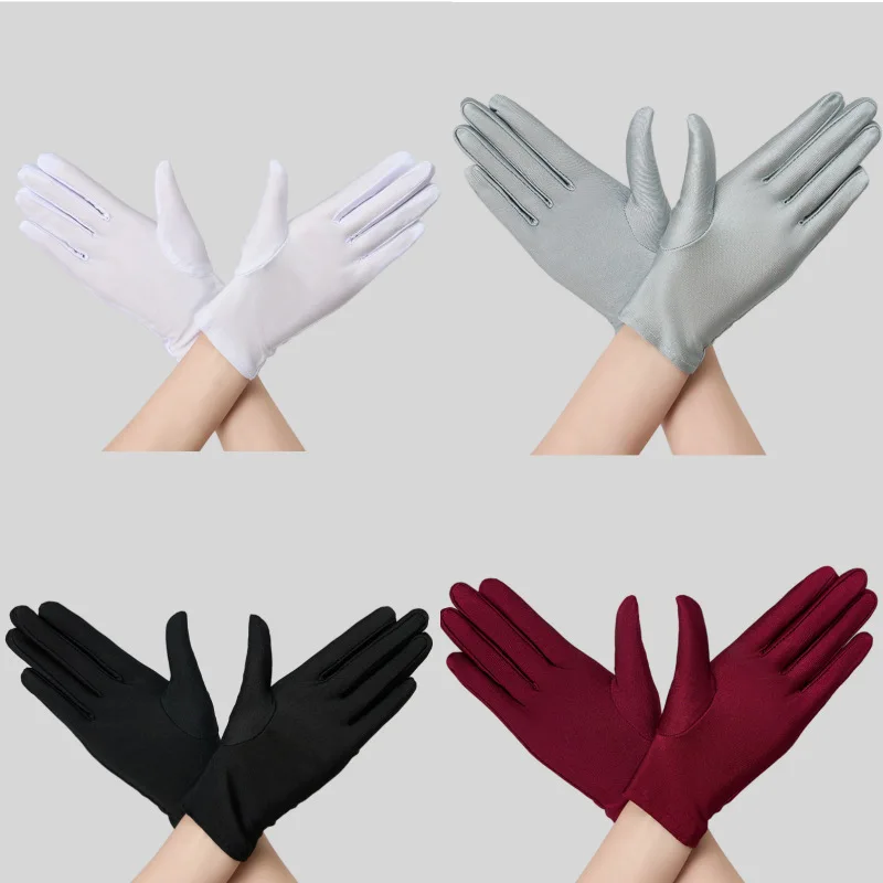 Women Summer Thin Sunscreen Gloves Solid Black White Stretch Spandex Spring Autumn Breathable For Driving Work Etiquette