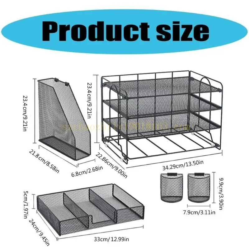 62KA Organizadores archivos con bandeja letras 4 niveles con cajón y vasos para bolígrafos para suministros oficina, ahorro espacio para archivos, documentos, escritorio oficina