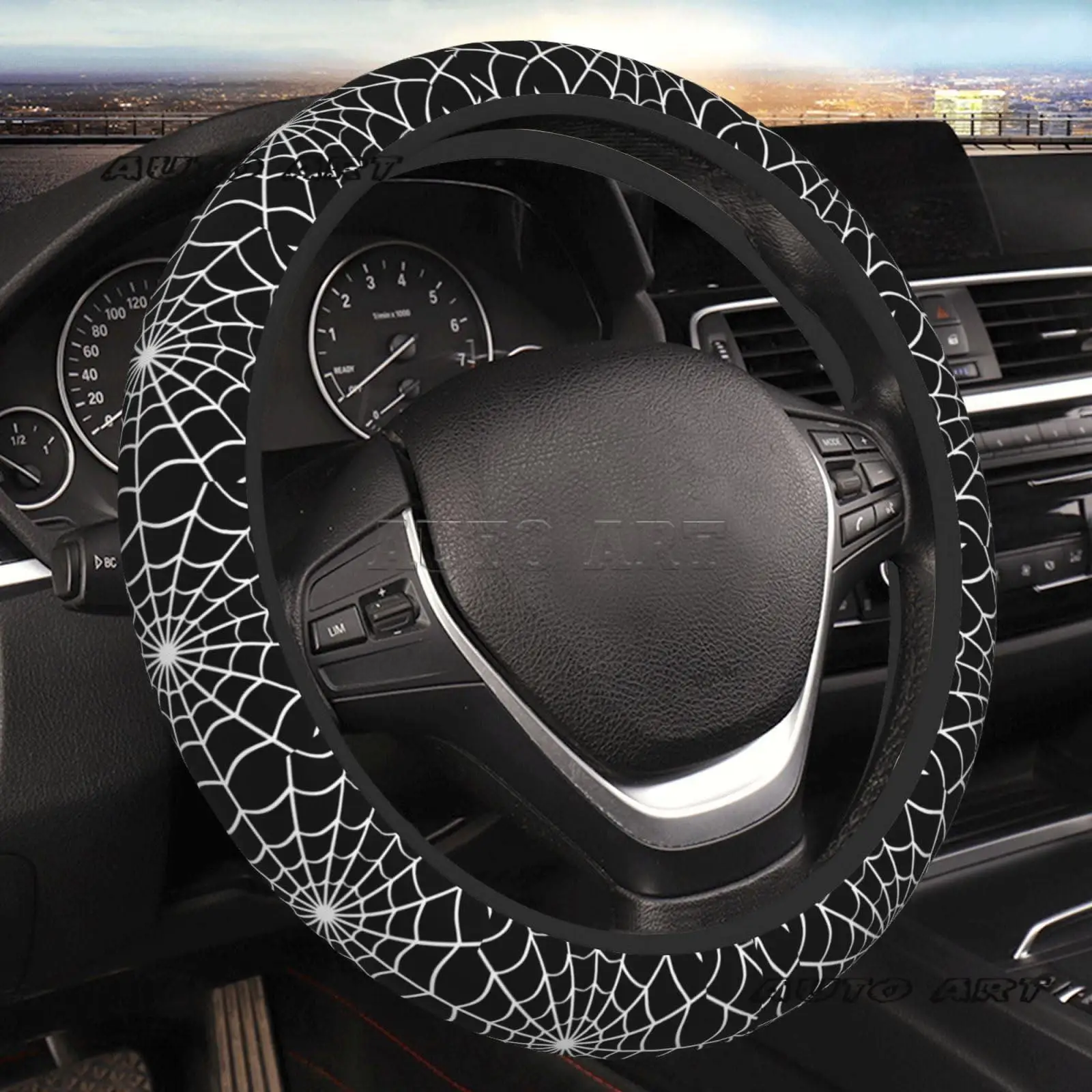 Spider Web Car Steering Wheel Cover Protector Halloween Black Anti Slip Stretchy Soft Car Interior Decor Accessories Diverse