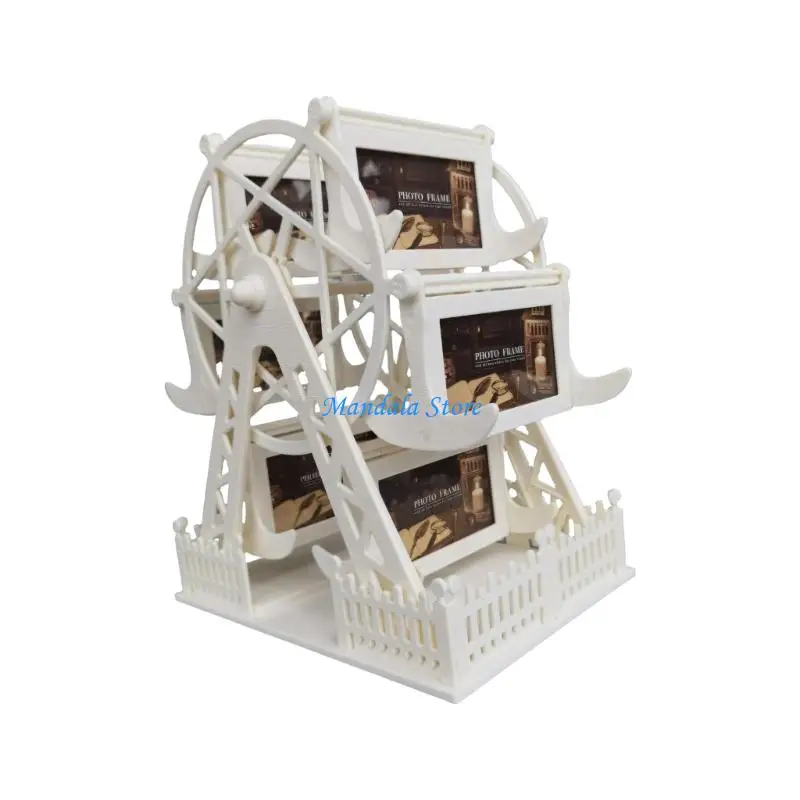 U2JC Rotating Ferris Wheel Picture Frame With 6 Glass Panel Desk Table Top Display