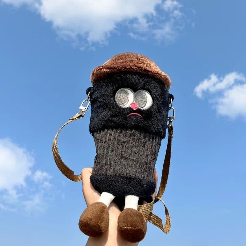 14*20cm Lovely Coffee Cup Crossbody Bag Plush Toys Cartoon Americano Latte Coffee Zero Wallet Phone Bag for Girl Children Decor