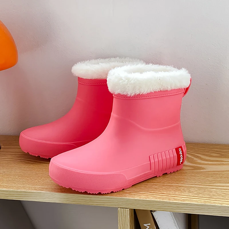 Winter Woman Warm Rain Shoes Rubber Boots Female Warmed Galoshes with Fur Ankle Rainboots Waterproof Garden Water Boots Footwear