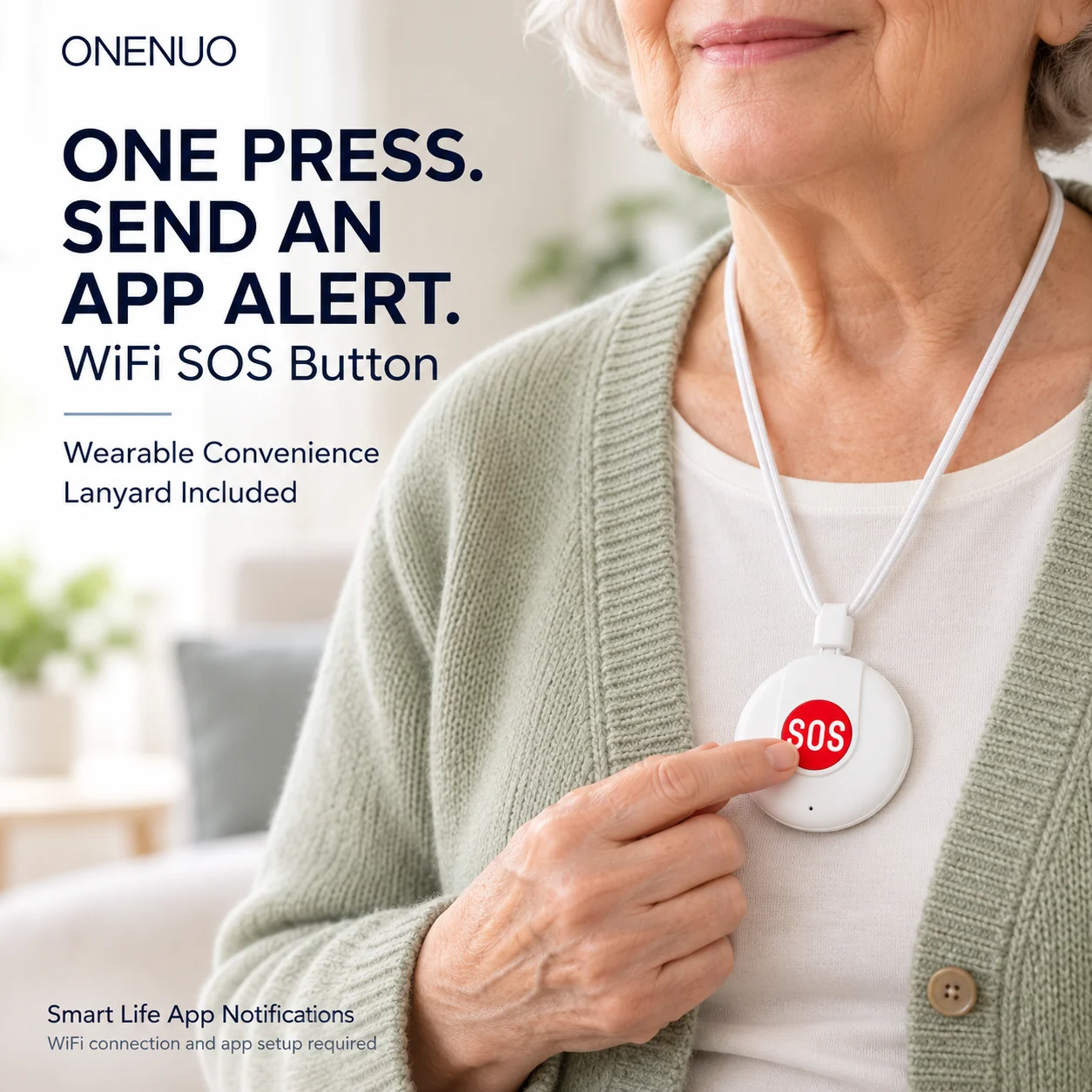 Tuya WiFi SOS Emergency Button with Lanyard, Smart Life App Alerts, Wireless Panic Button for Elderly Home Care