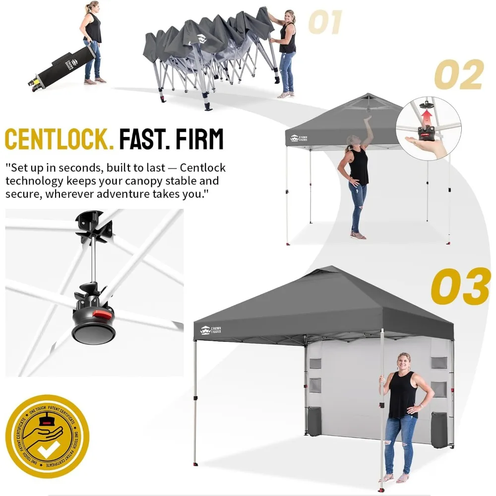 Tenda Kanopi Lipat Luar Ruangan 10x10 dengan Kantong dan Dinding Samping, Mudah Dipasang, Pelindung Matahari untuk Satu Orang, Sempurna untuk Naungan Luar Ruangan