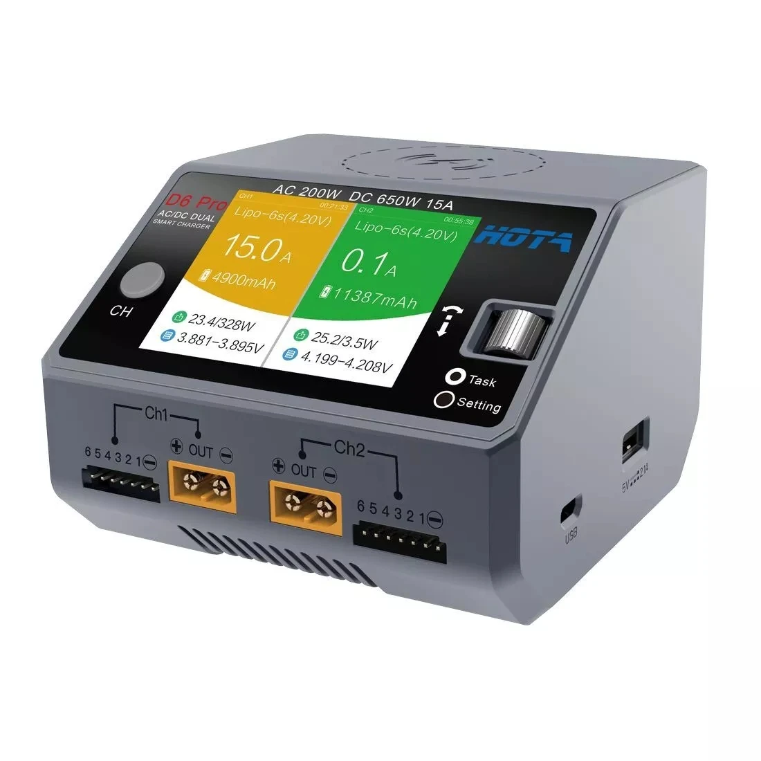 HOTA D6 Pro Lipo Battery Charger Dual Channel Smart Charger AC200W DC650W 15A for LiHv Nicd NiMH Lipo RC Battery Charger