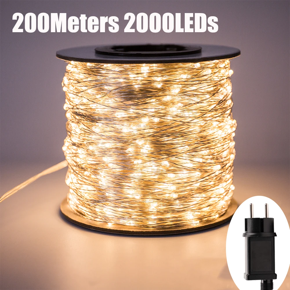 200Meters 2000LEDs LED Garland Outdoor Fairy String Lights Christmas For Wedding Ramadan Holiday Party Street Lights Decoration