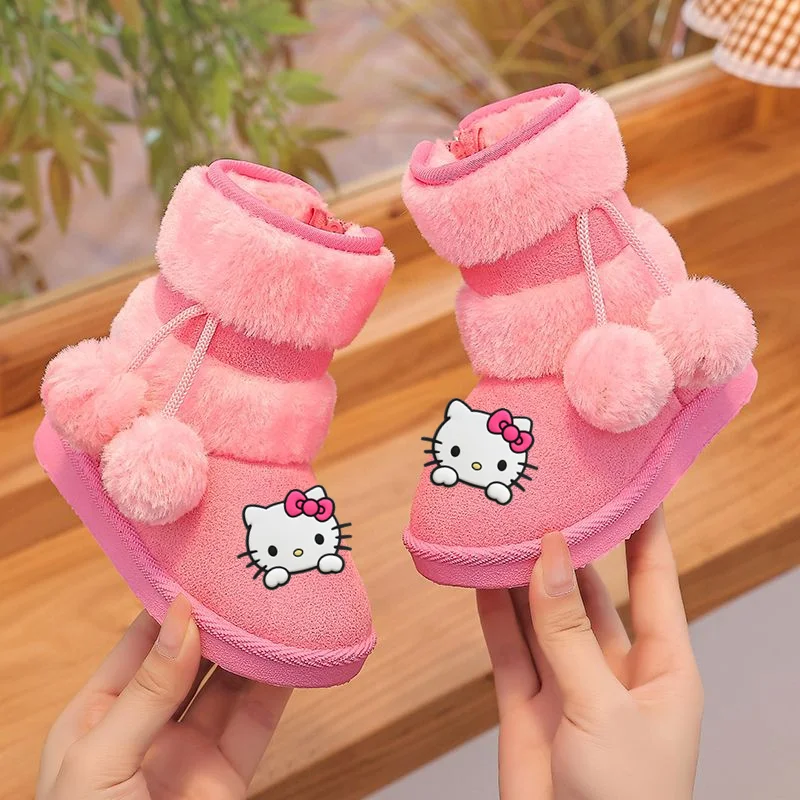 

Autumn Winter kid Cotton Boots shoes Girl Fleece Non-slip Soft Sole Fur Ball Baby Toddler Shoes Mickey Mouse Minnie Casual Shoes