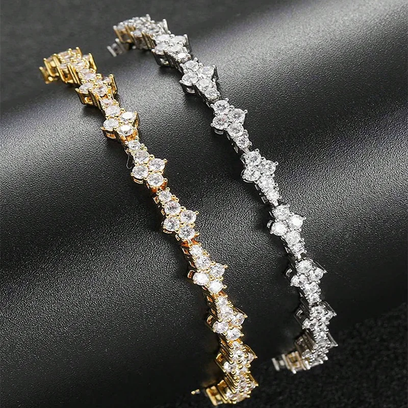Bracciale con zirconi cubici a forma di stella rotonda, gioielli hip-hop per uomo, accessorio di moda elegante e brillante, regalo classico per il compleanno