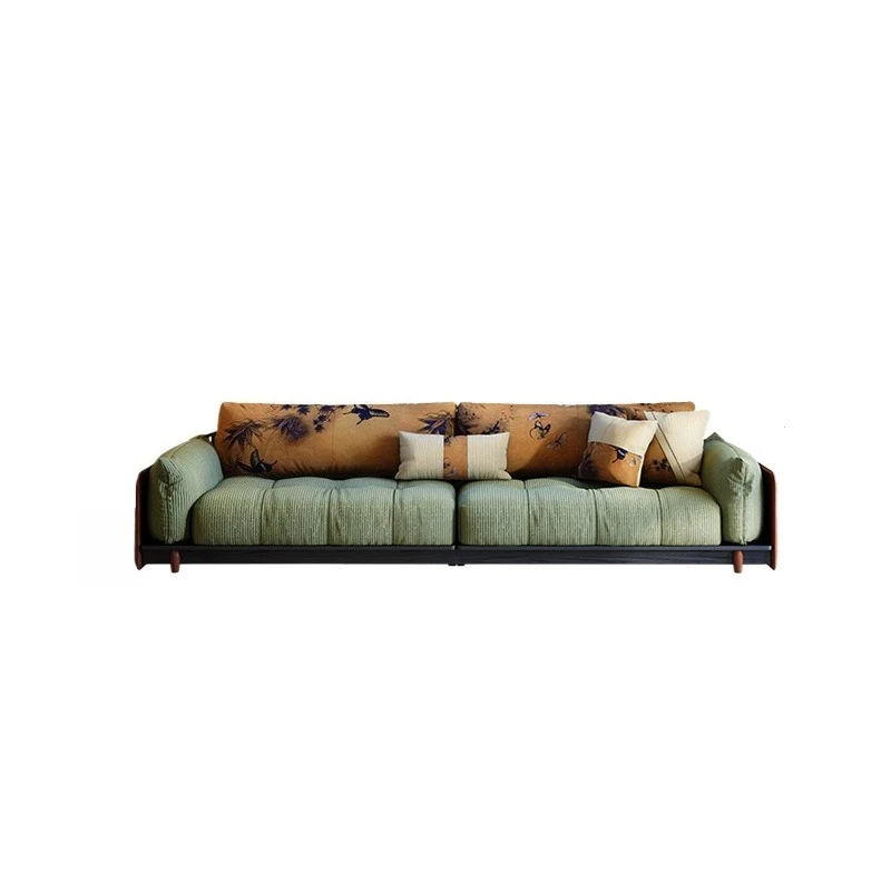 

Retro straight row medium and ancient fabric sofa