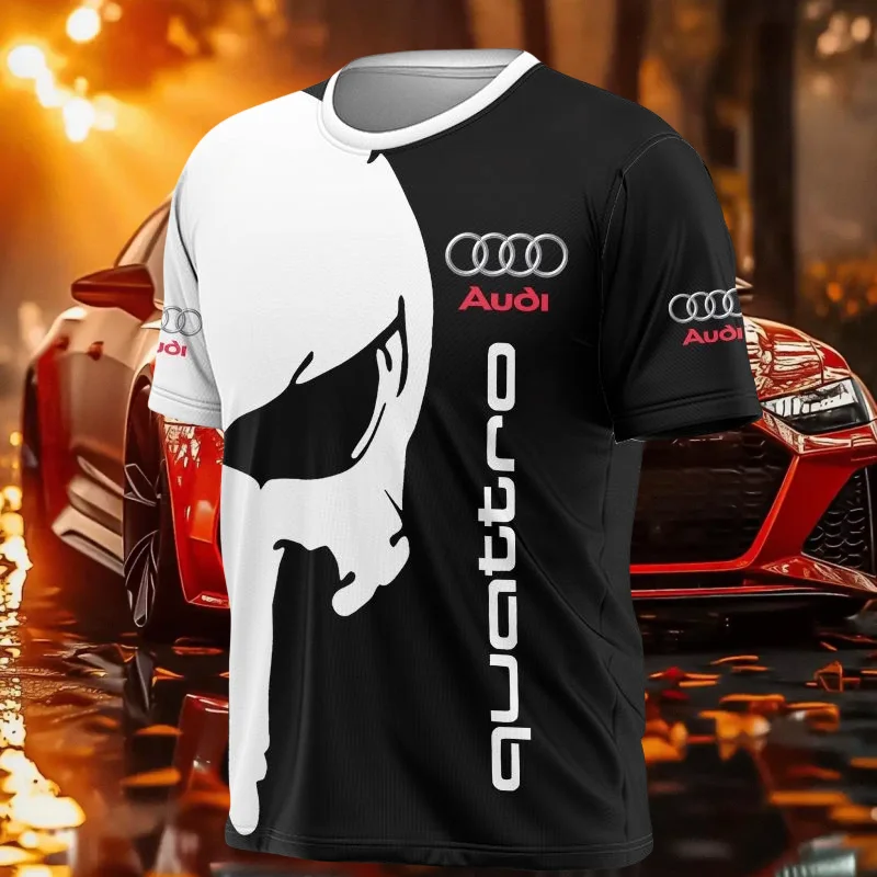

Новая летняя популярная мужская футболка с короткими рукавами и 3D принтом Audi quattro, дышащая и крутая повседневная футболка с черепом MOTO