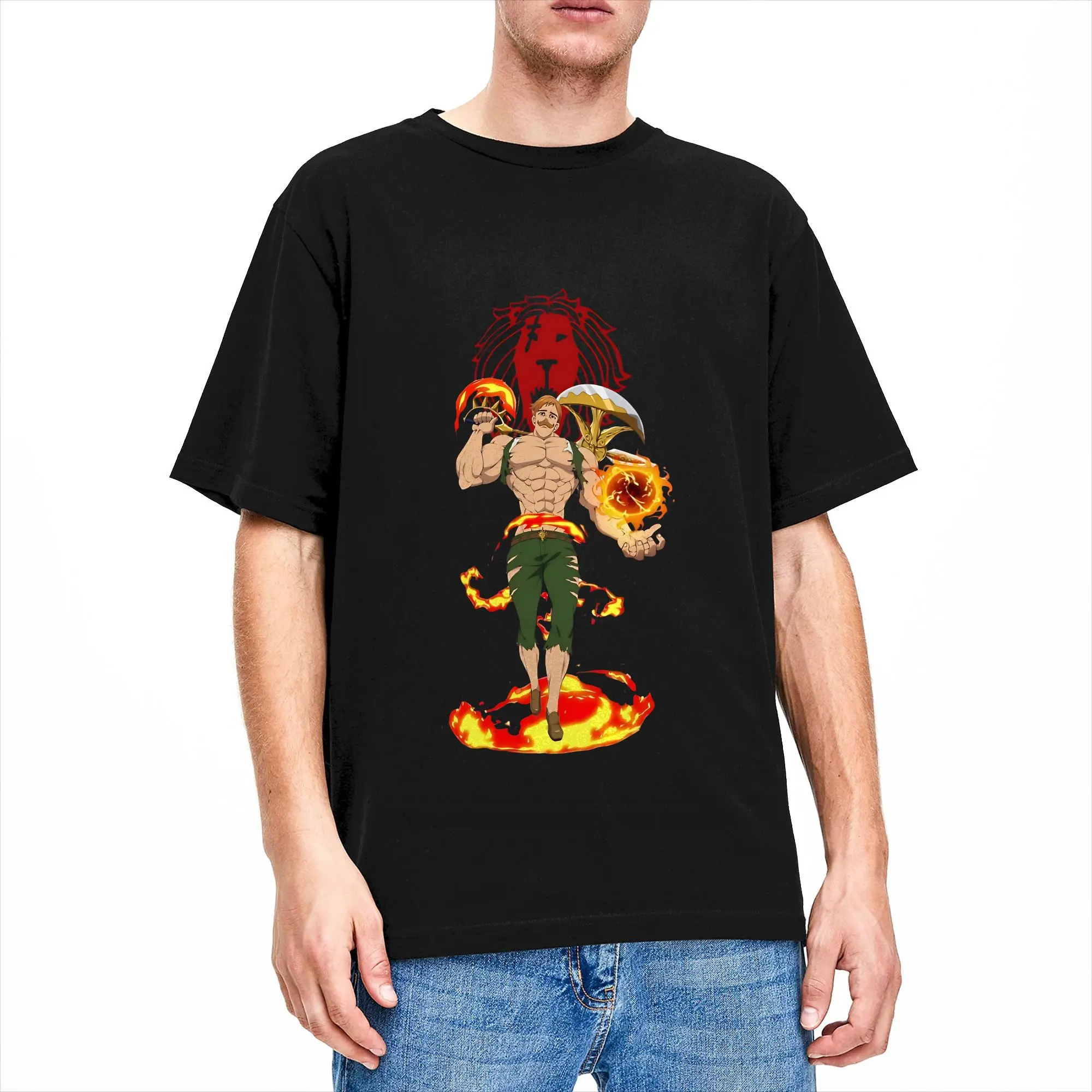 Anime Escanor Stronger Man Pure Cotton T Shirt Summer  Streetwear T-Shirts O Neck Hip Hop Tee Shirt Plus Size Printed Tops