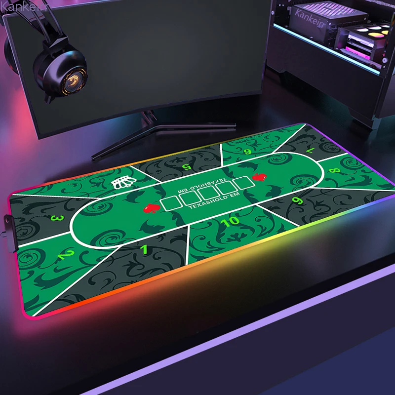 Gamer RGB Deskmat Poker Mouse Pad Keyboard Mat Gaming Laptops LED Mousepad Desk Protector Anime Texas Holdem Mause Mats 90x40CM