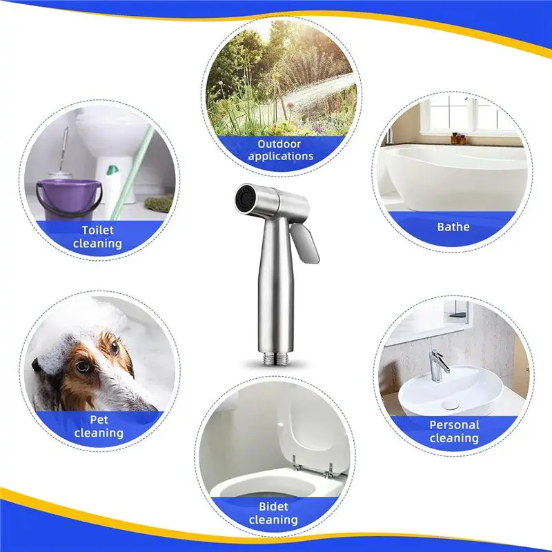 BHTS-1Set Bidet Sprayer For Toilet For Toilet Cloth Diaper Sprayer Set Cleaning Silver