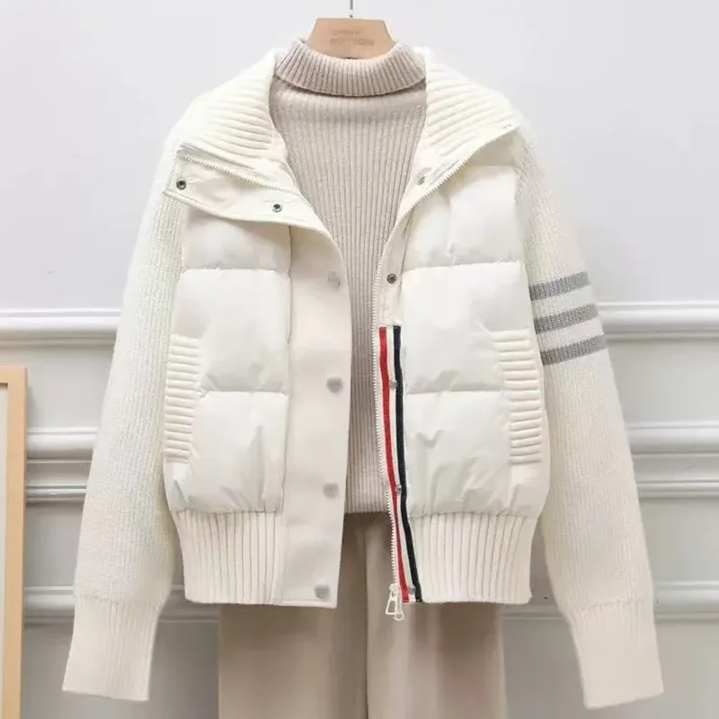 أسفل القطن وسادة مبطنة المرأة معطف قصير 2026 الخريف الشتاء جديد سميكة الدافئة سترة فضفاضة محبوك خياطة معطف القطن #3