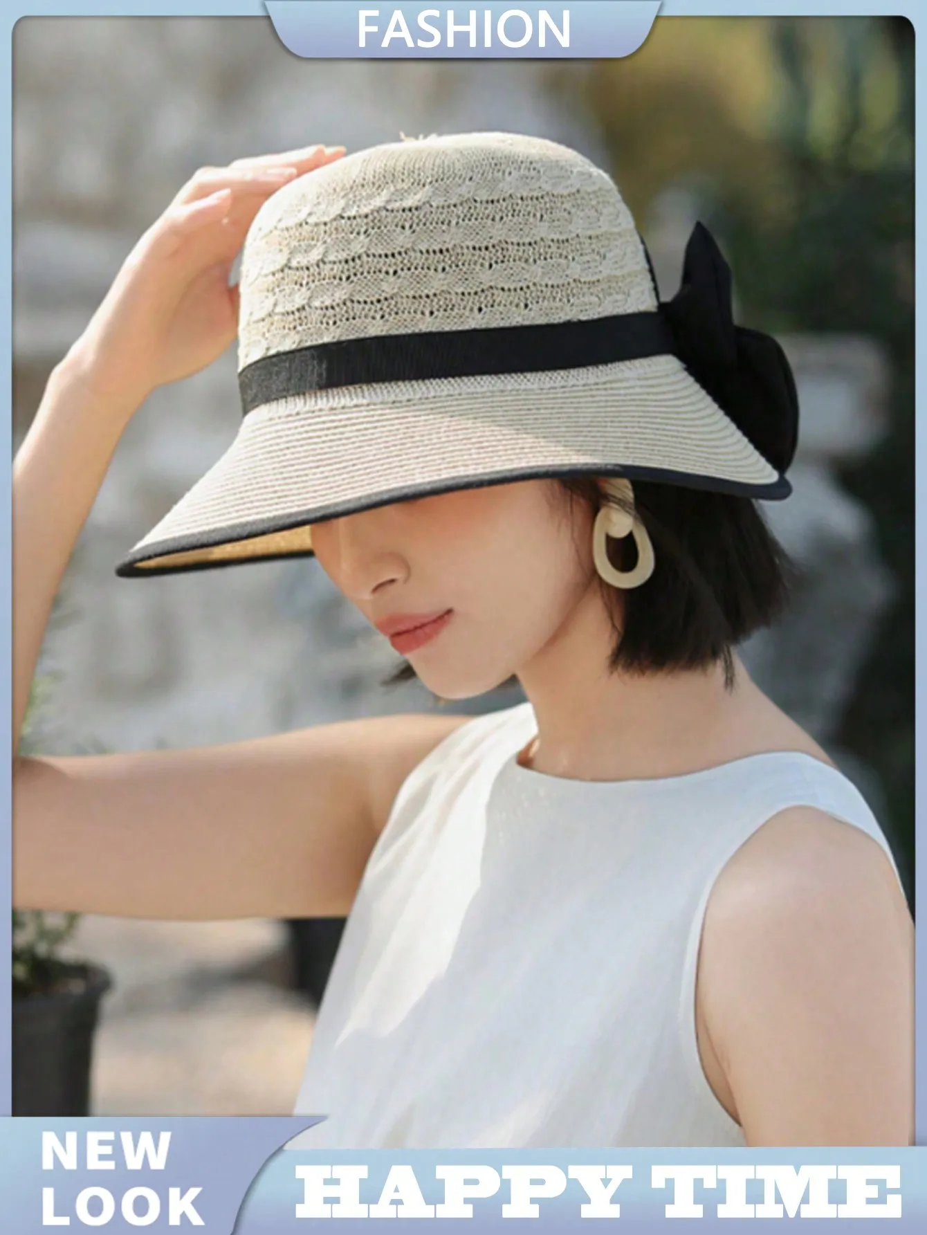 

1pc Women's Summer Sun Hat, Fashionable Minimalist Wide Brim Hat, Versatile Bow Decor Sun Hat, Suitable For Summer Sun Protection,Beach,Travel