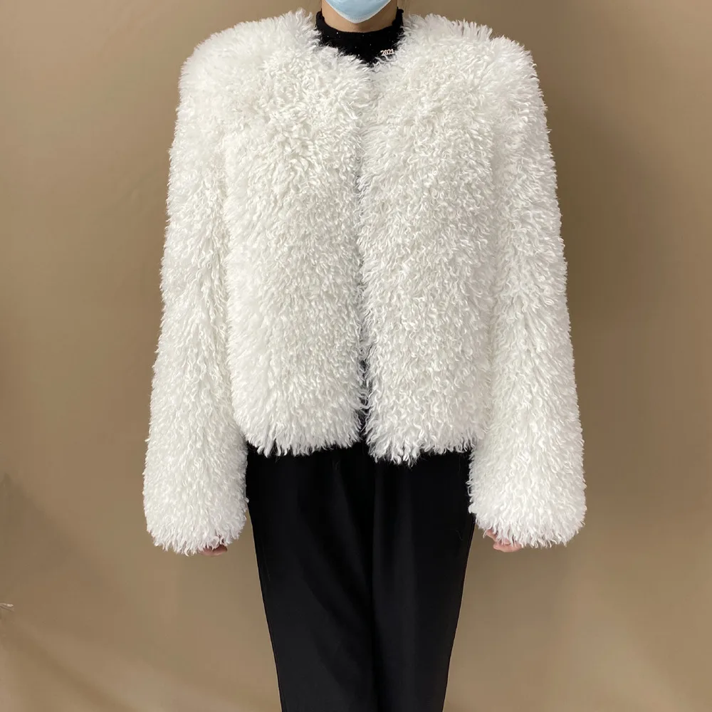 

Women's Fur Coat Furry Lamb Wool Faux Fur Coat Female Shaggy Sheepskin Coat Winter Artificial Fur Jacket