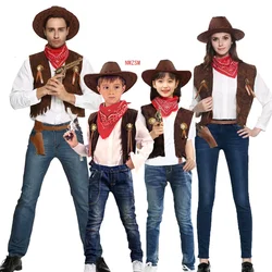 2024 Children Adult Cowboy Cosplay Costumes Halloween Party Masquerade Boy Woman Wild West Fancy Cowgirl Vest Cap Scarf Outfits