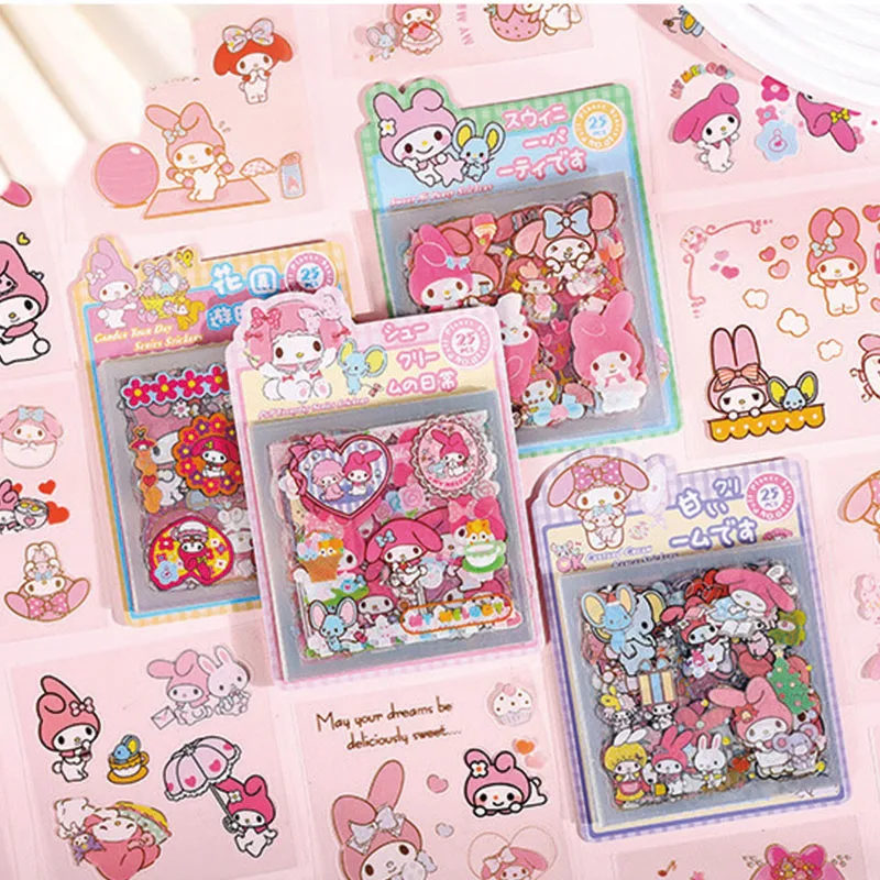 24 pack/lot Sanrio Kawaii Melody PVC Stickers Cute Scrapbooking DIY Diary Decorative Sticker Album Stick Label