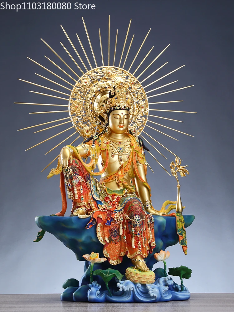 Cobre Gilt Incrustado Gilt Buddha Estátua, Tamanho Grande, Pintado, Livre, Guanyin Buddha, KWAN-YIN, God Goddess