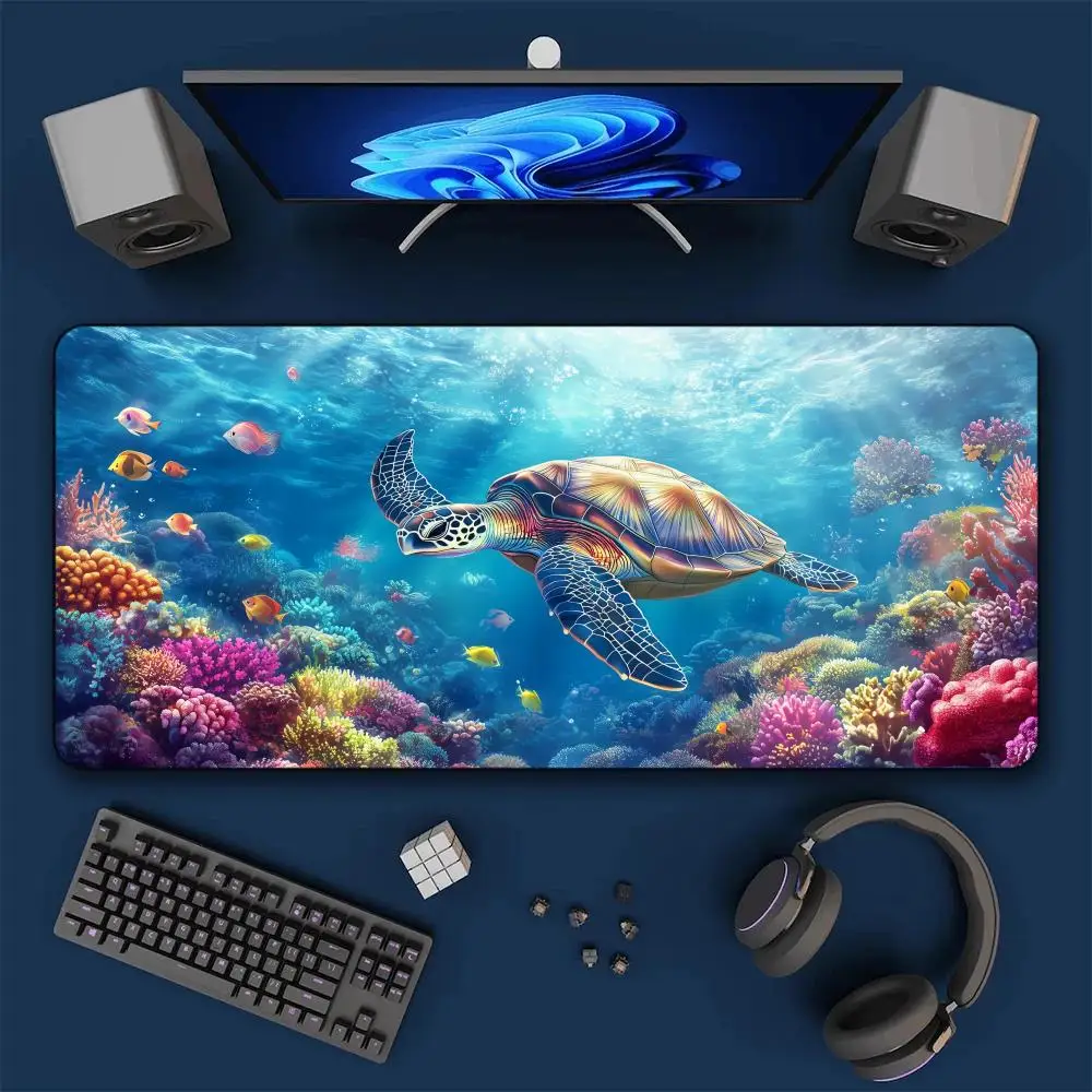 

Sea ​​Turtle Mouse Pad Large Computer Office Game Table Mat XXL Rubber Anti-slip Stitched Edges Keyboard Mats Washable Desk Pads