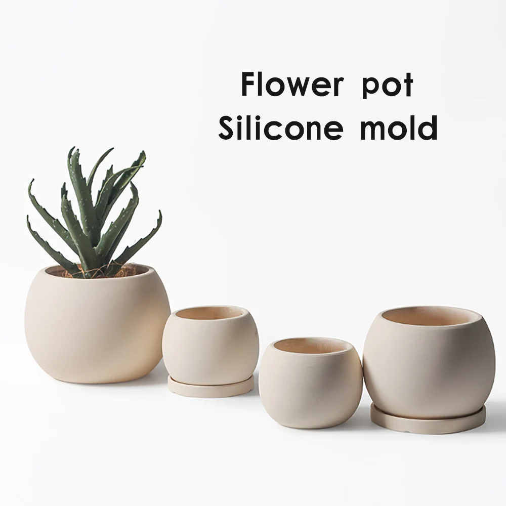 

Simple round spherical concrete flowerpot silica gel mold succulent plant small pottery pot large diameter cement flowerpot mold