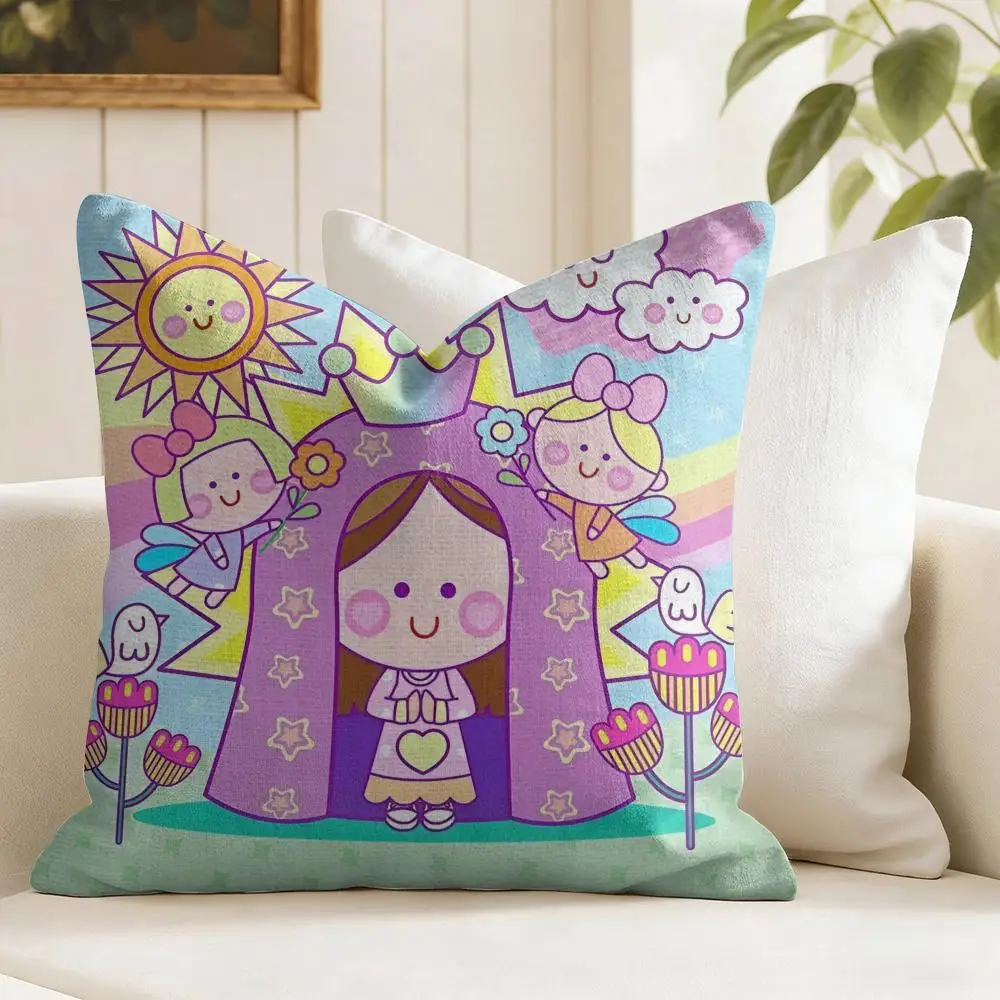 Virgin Mary Art Cushion Cover Eco Linen Pillow Case Double-Sided Print Breathable Durable Zipper Home Decor Gift