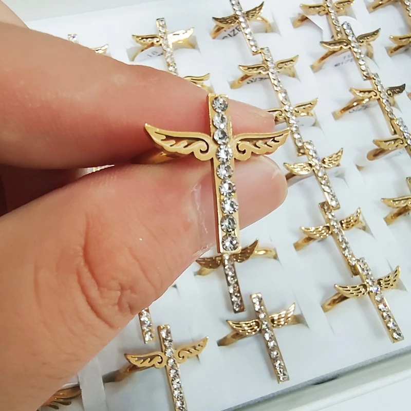 

36pcs New GIRL Ring Cross Aesthetic Wings Stainless Steel Jewelry for Women Wedding Gold Color Vintage Accessories Finger Rings