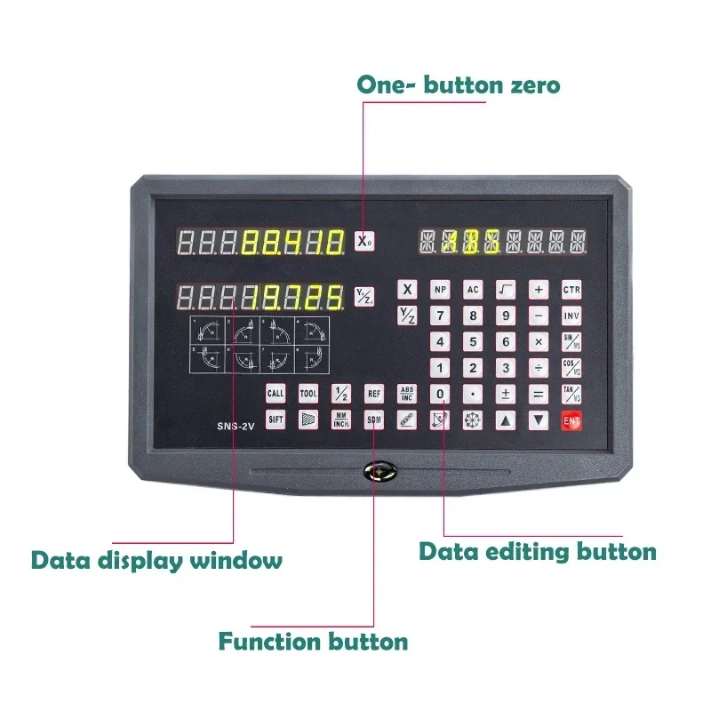 Lettura digitale DRO SNS-2V Display a 2 assi AC110V/220V e 2 pezzi 0-1000mm Encoder scala lineare 5/1um per fresatrice tornio