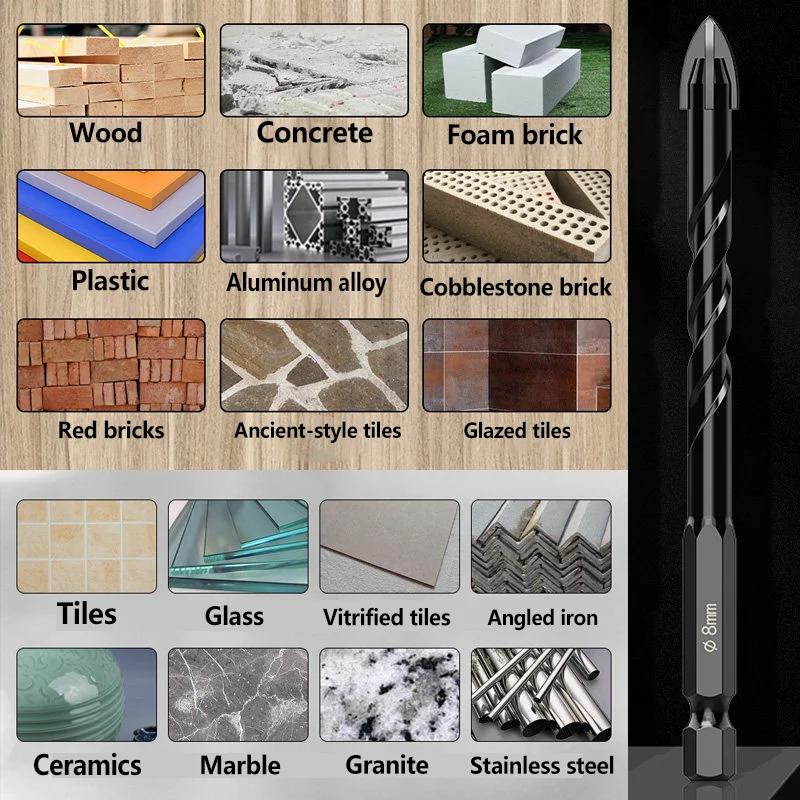 Tile drill bit dry drilling full porcelain glass king drill electric drill for hole drilling in concrete alloy cross four-edge t