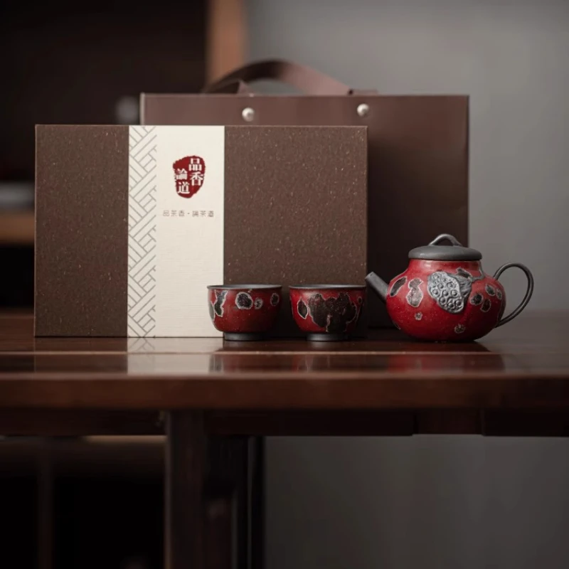 Nezha Red One Pot and Two Cups Tea Set Set, high-temperature kiln transformation brewing teapot, Kung Fu Tea Set Gift Box