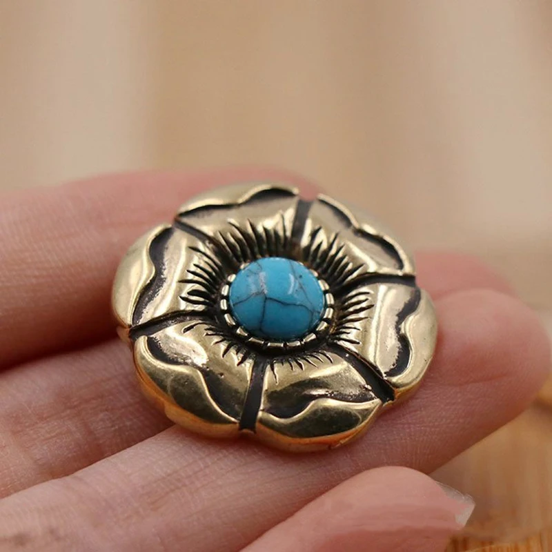 27mm Western Sun Flower Turchese Fibbia decorativa Conchos Bottoni posteriori a vite Articoli in pelle fai da te Accessori per la lavorazione della