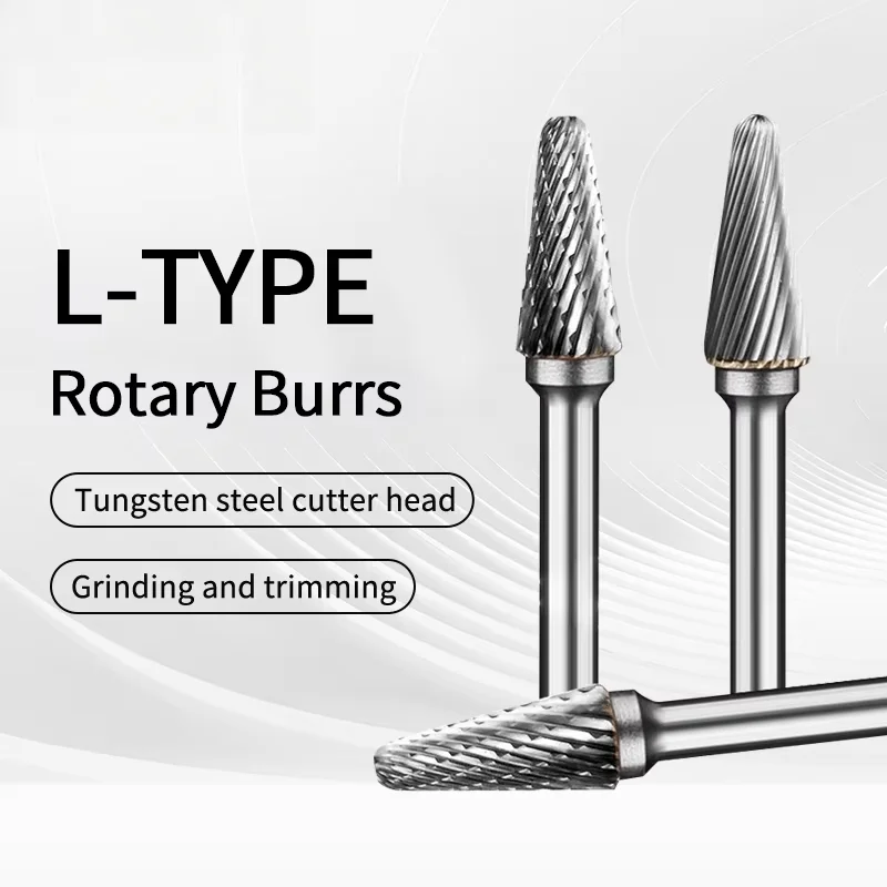 L Type Tungsten Carbide Rotary File Bevel Gear Cutters 6MM Metal Grinding Engraving Single and Double Flutes Grinding Tools