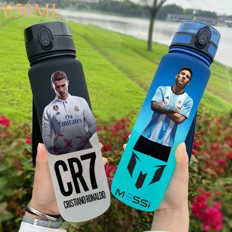 Football Star Straw Water Cup 650ml Ronaldo Messi Portable Outdoor Large Capacity Sports Flip Cover Drinking Bottle Fans Gifts