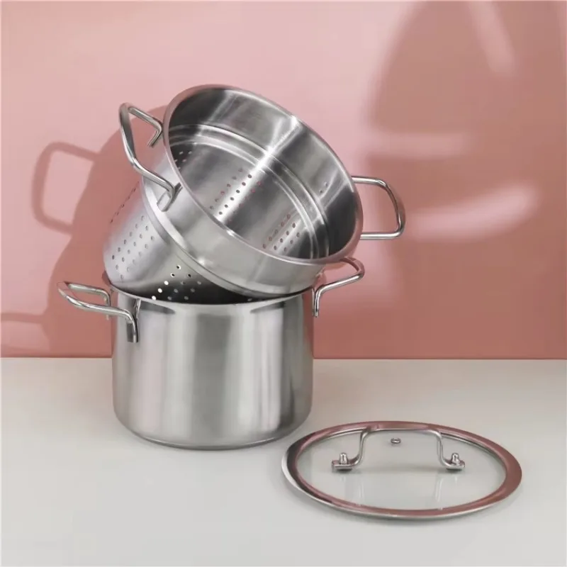 European Style Double Layer Stainless Steel Spaghetti Pot Classic Design Metal Steaming Soup and Pasta Pot view 3