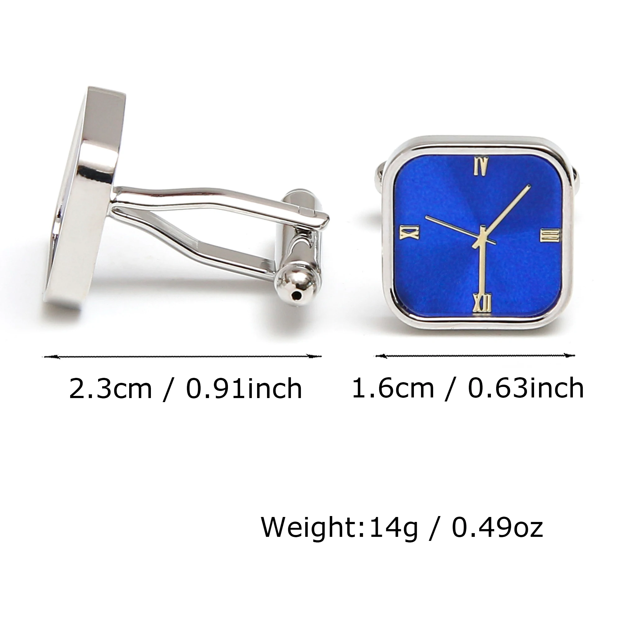 TOMYE Men's Square Brass Cufflinks Blue Green Clock Face Roman Numerals Cuff Links Classic Business Wedding Jewelry Gift for Men