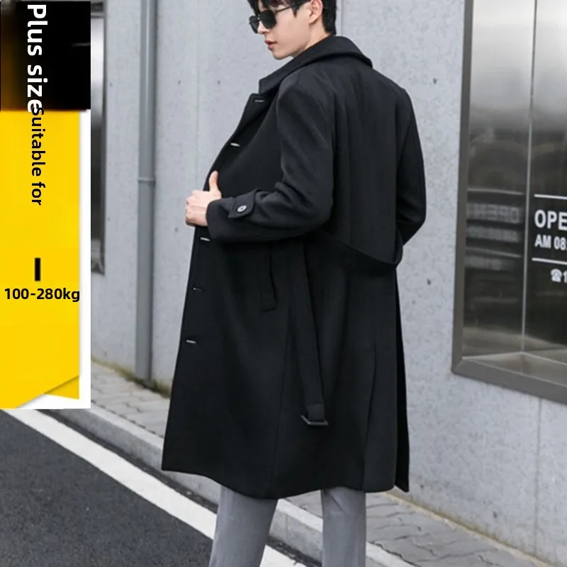 

Over-Knee Double-Sided Woolen Velvet Coat Thiened Loose Lapel Men's Winter Outerwear Busin Casual Pure Color Woolen Fabric