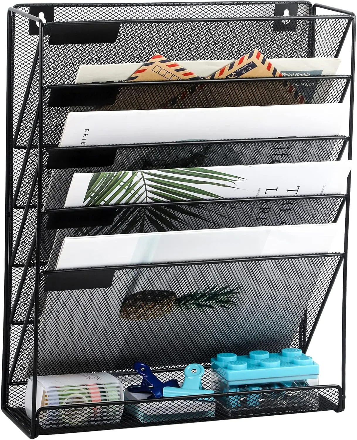 Desk File Organizer Mesh 5-Tier, Hanging Wall  Document Organization Stand, Desktop Vertical Mail Paper Folder Holder Rack with