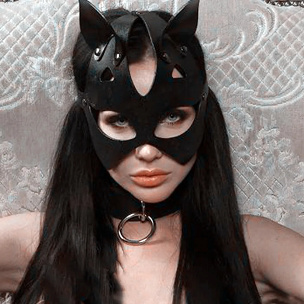 Masque en cuir PU noir, yeux Sexy pour adultes, visage de Cosplay de renard, Costumes érotiques sexuels pour femmes et hommes, masque de fête d'halloween, jouets de Cosplay