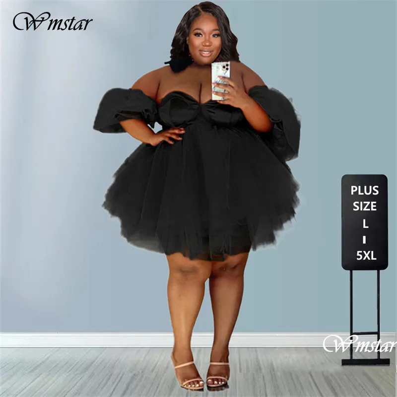 Wmstar Plus rozmiar sukienek kobiety 5xl Sexy V Neck Mesh eleganckie stroje urodzinowe Mini sukienka lato 2022 hurtownie Dropshipping
