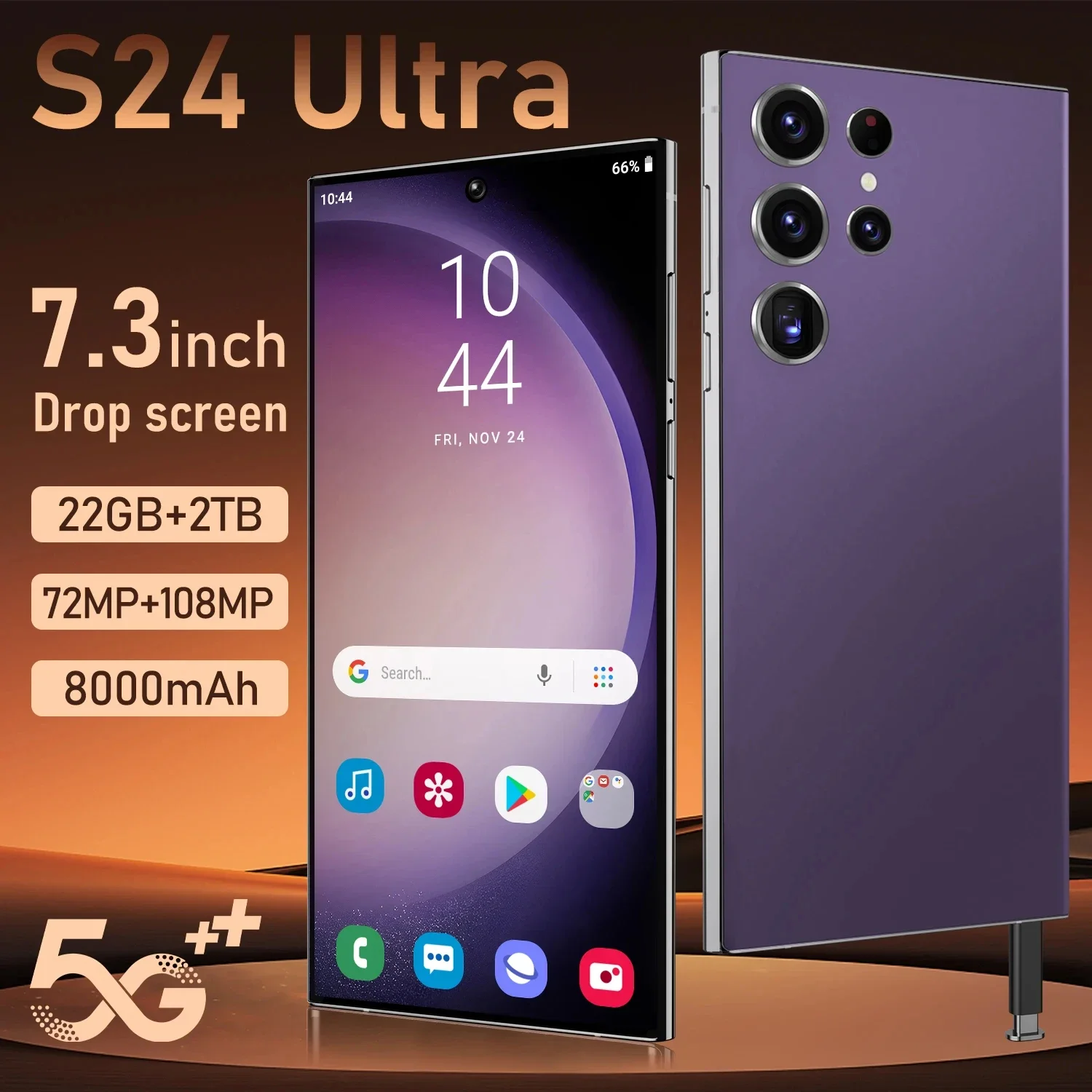 

Global Version S24 Ultra 5G Original Smartphone 7.3 Inch HD Screen Snapdragon 8th Gen Android 14 8000mAh Face Unlock Phone